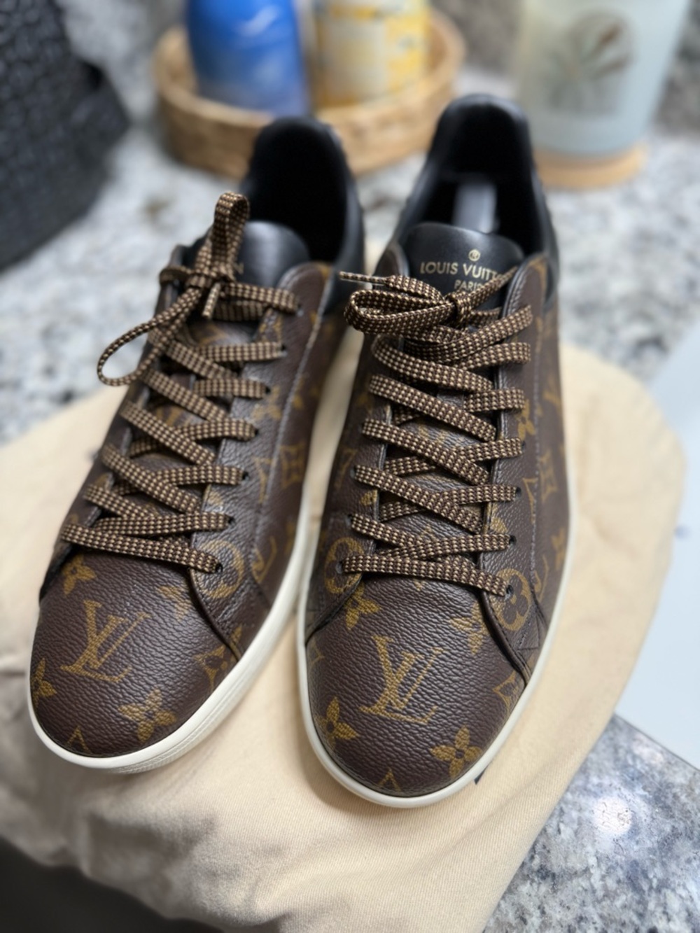 Louis Vuitton Brown Monogram Low-Top Sneakers with White Sole - Picture 5 of 6